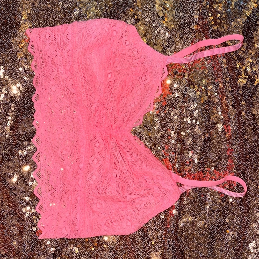Victorias Secret pink Lace Unlined Wireless Ruched Front Bralette Pink XS